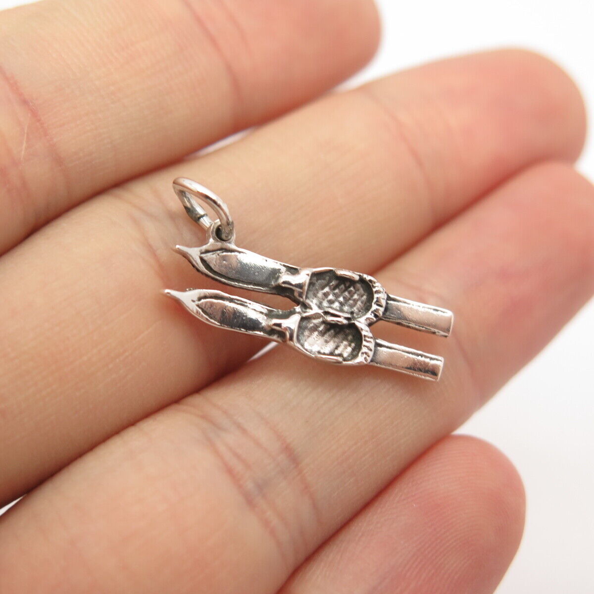 925 Sterling Silver Vintage Skis Charm Pendant