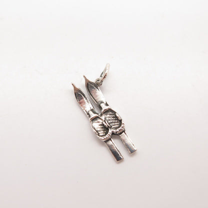 925 Sterling Silver Vintage Skis Charm Pendant