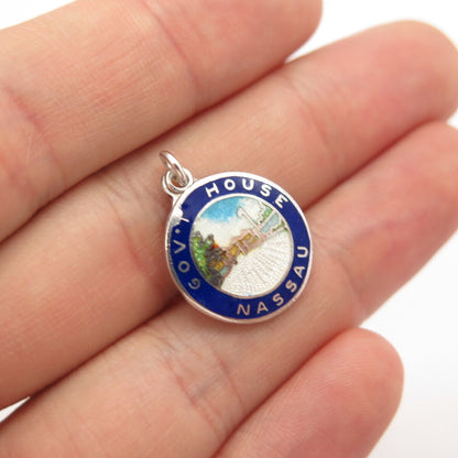 925 Sterling Silver Vintage BMCo Enamel Nassau Government House Pendant