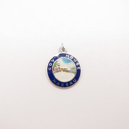 925 Sterling Silver Vintage BMCo Enamel Nassau Government House Pendant