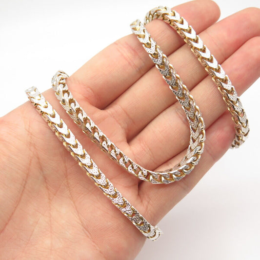 925 Sterling Silver 2-Tone Vintage Italy Cuban Box Chain Necklace 30"