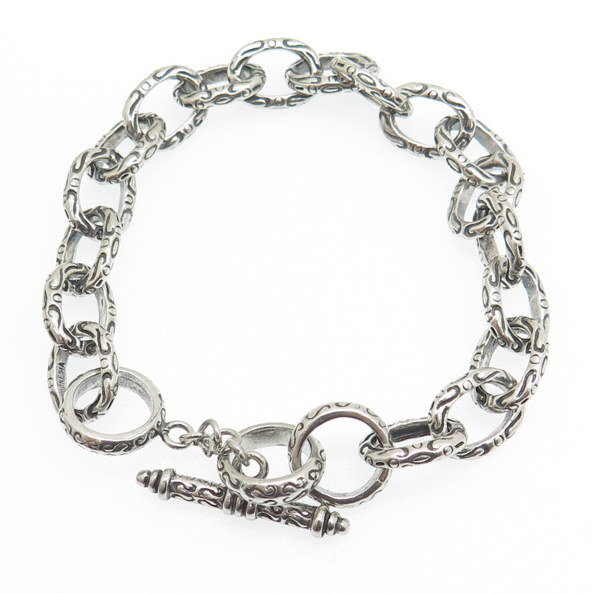925 Sterling Silver Vintage Ornate Cable Link Oxidized Bracelet 6.75"