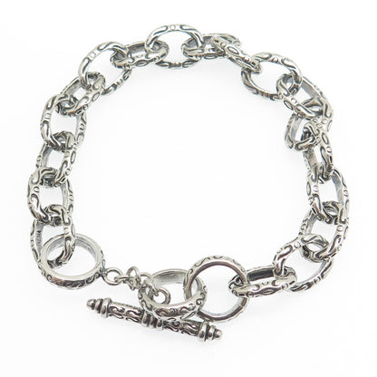 925 Sterling Silver Vintage Ornate Cable Link Oxidized Bracelet 6.75"