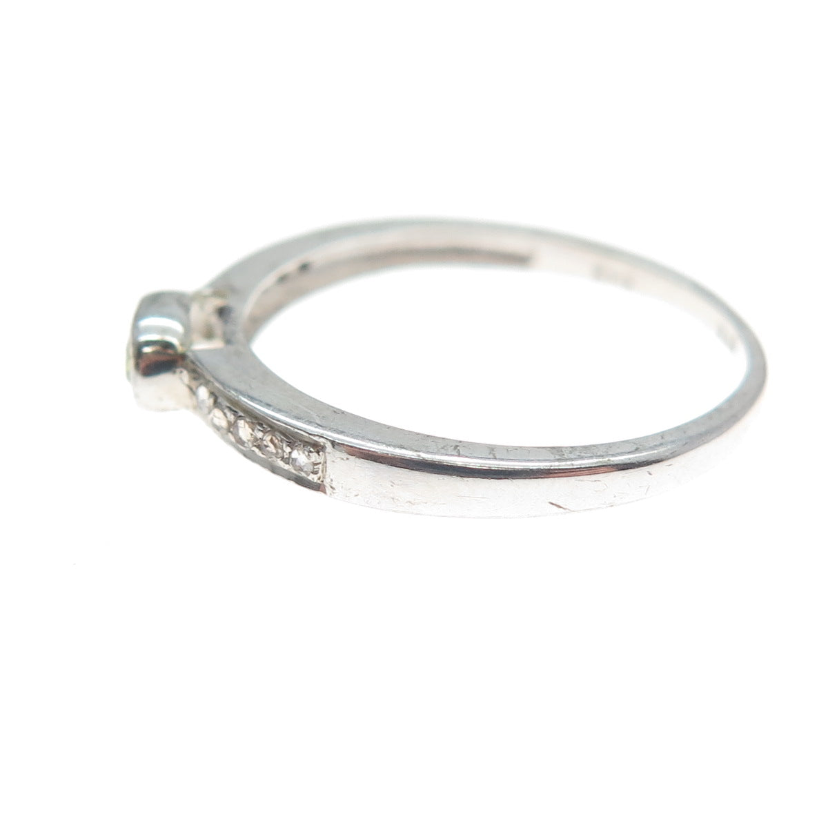 925 Sterling Silver Real Round-Cut Diamond & Oval-Cut Peridot Ring Size 8