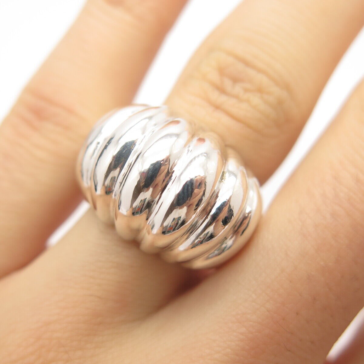 925 Sterling Silver Vintage Mexico Ribbed Wide Ring Size 7 1/4