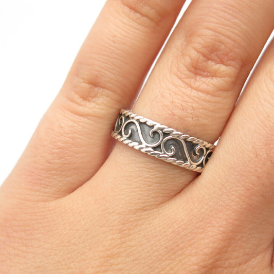 925 Sterling Silver Vintage Mexico Twisted Ornate Band Ring Size 6 / Pendant