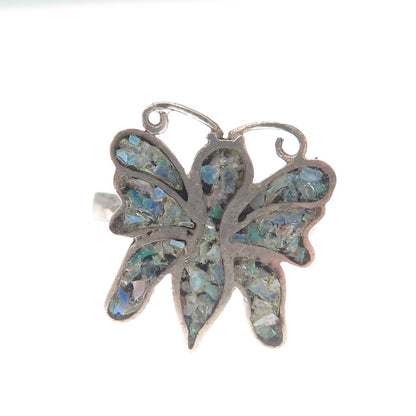 Old Pawn 925 Sterling Silver Vintage Turquoise Inlay Butterfly Ring Size 5.5