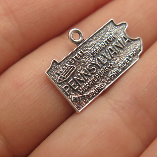 925 Sterling Silver Vintage "Pennsylvania" State Map Pendant