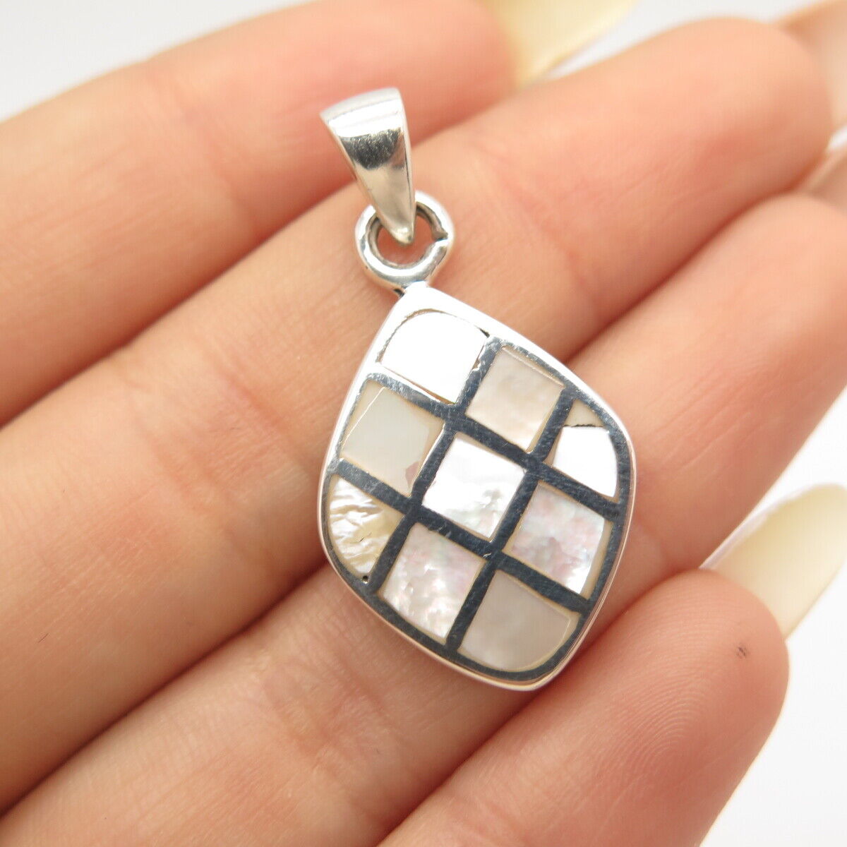 925 Sterling Silver Vintage Real Mother-of-Pearl Pendant