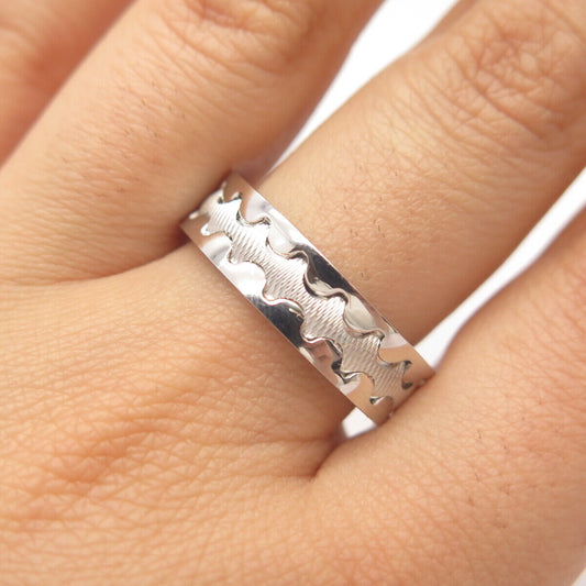 925 Sterling Silver Neos Striped Band Ring Size 9 3/4