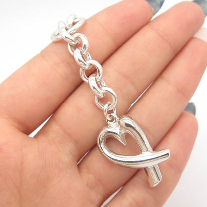 925 Sterling Silver Open Heart Double Rolo Chain Necklace 16"