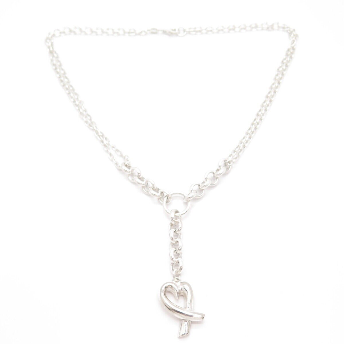 925 Sterling Silver Open Heart Double Rolo Chain Necklace 16"