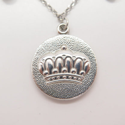 925 Sterling Silver C Z Crown Pendant Rolo Chain Necklace 16"