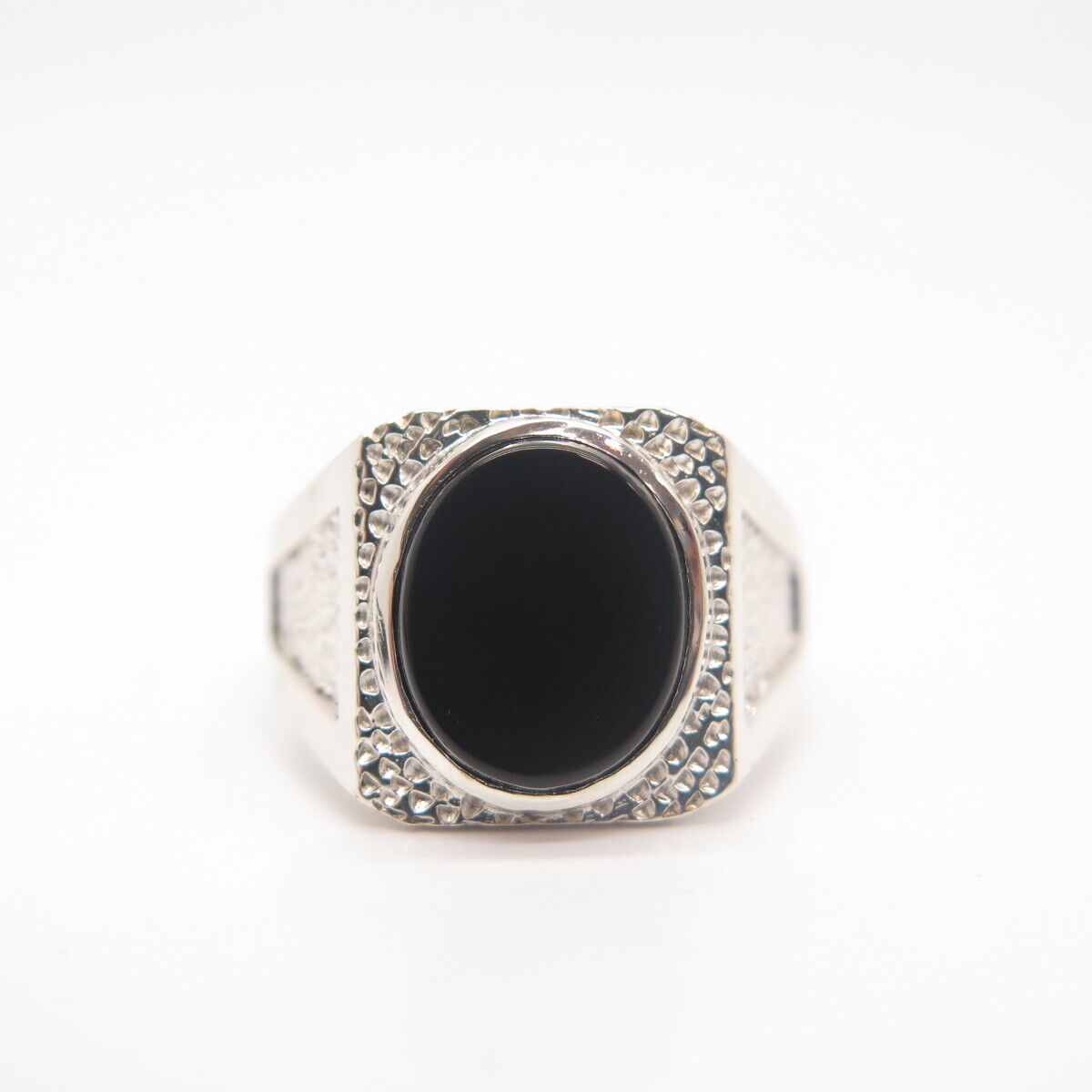 925 Sterling Silver Real Black Onyx Gemstone Ring Size 8 3/4