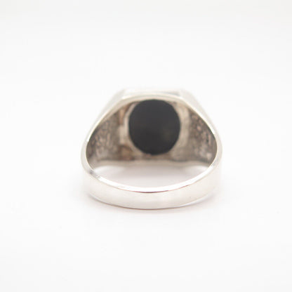 925 Sterling Silver Real Black Onyx Gemstone Ring Size 8 3/4