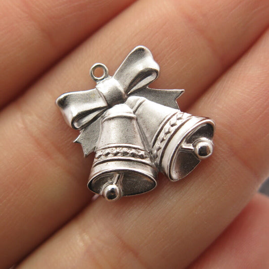 925 Sterling Silver Anson Vintage Christmas Bells Charm Pendant