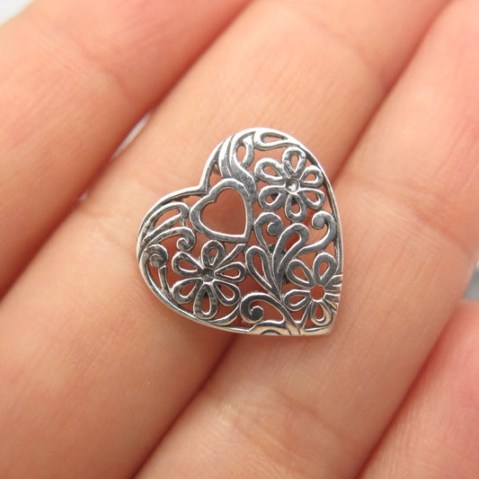 925 Sterling Silver Vintage Ornate Heart Slide Pendant