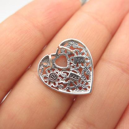 925 Sterling Silver Vintage Ornate Heart Slide Pendant