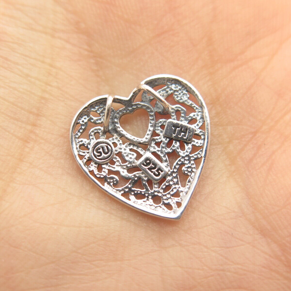 925 Sterling Silver Vintage Ornate Heart Slide Pendant