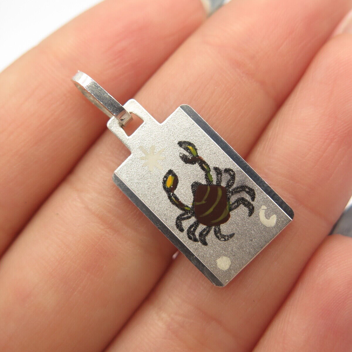 925 Sterling Silver Vintage Enamel Crab Pendant