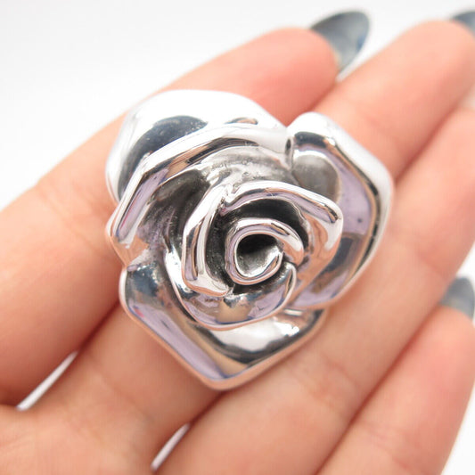925 Sterling Silver Rose Floral Pin Brooch / Pendant
