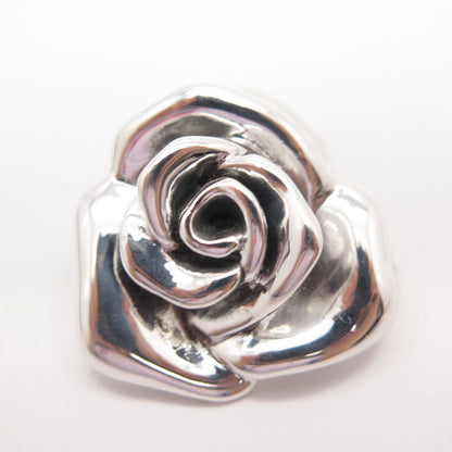 925 Sterling Silver Rose Floral Pin Brooch / Pendant
