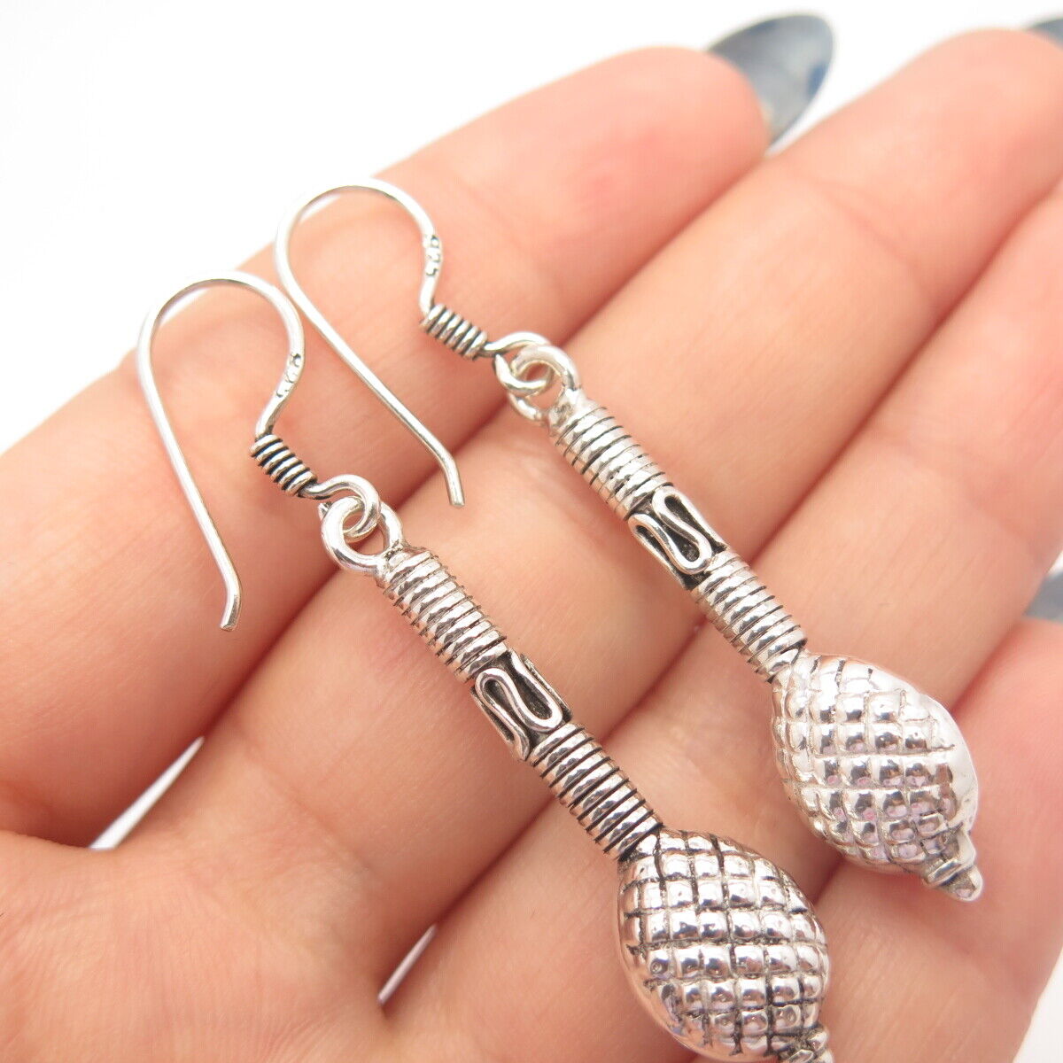925 Sterling Silver Vintage Eternal Curve Tribal Dangling Earrings