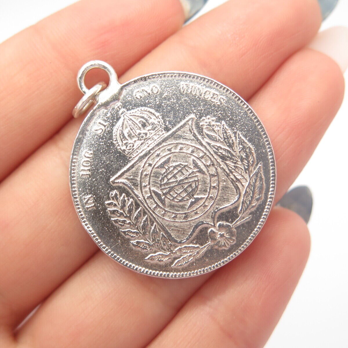 925 Sterling Silver Antique "1861 PETRUS II" Pedro II Coin Pendant