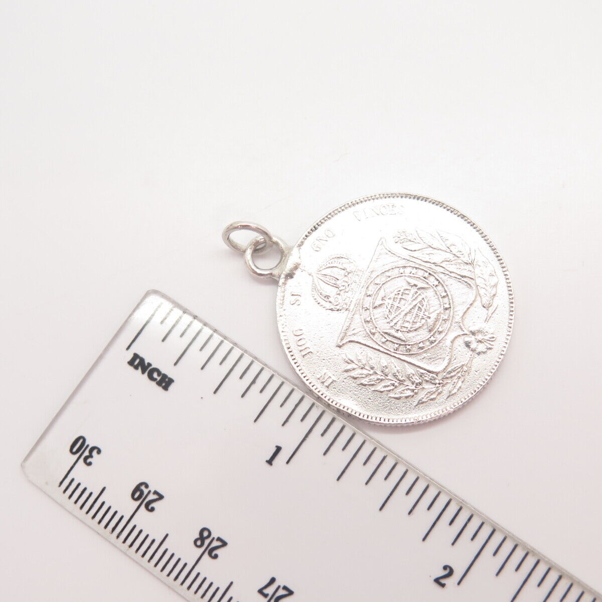 925 Sterling Silver Antique "1861 PETRUS II" Pedro II Coin Pendant