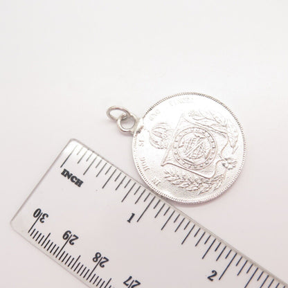 925 Sterling Silver Antique "1861 PETRUS II" Pedro II Coin Pendant