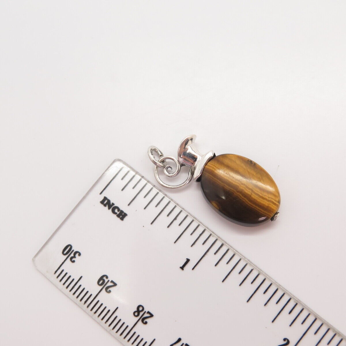 925 Sterling Silver Vintage Real Tiger Eye Gemstone Charm Pendant