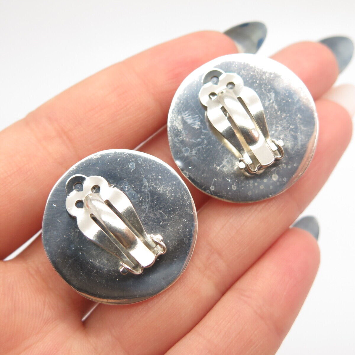 925 Sterling Silver Vintage Mexico Hammered Finish Clip On Earrings