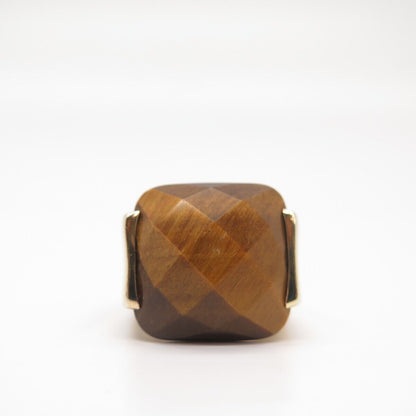 925 Sterling Silver Gold Plated Lydia Real Tiger Eye Gem Ring Size 6 3/4