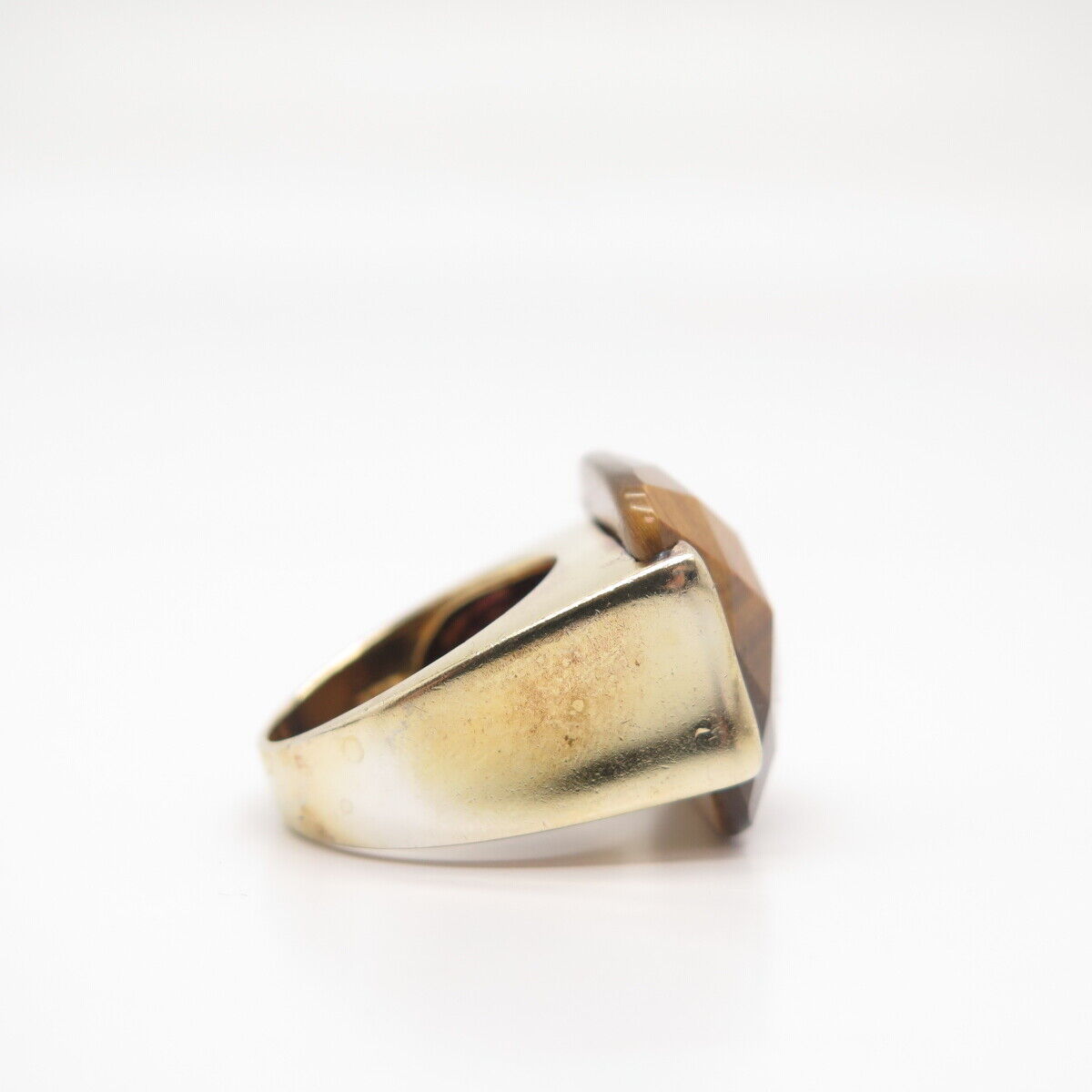 925 Sterling Silver Gold Plated Lydia Real Tiger Eye Gem Ring Size 6 3/4