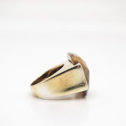 925 Sterling Silver Gold Plated Lydia Real Tiger Eye Gem Ring Size 6 3/4