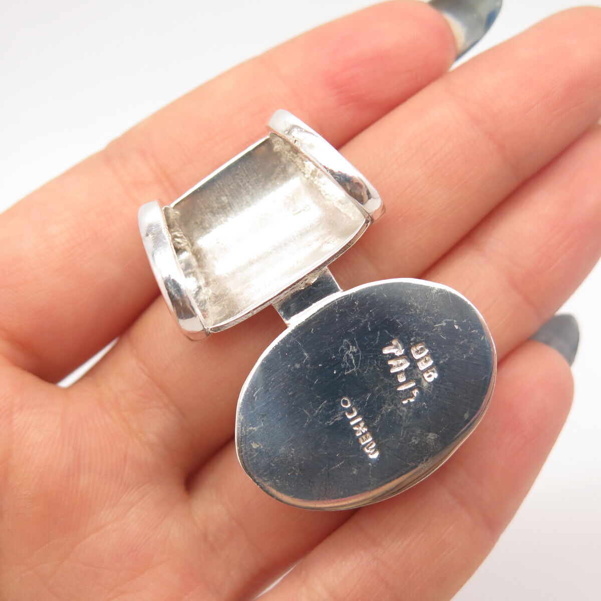 925 Sterling Silver Vintage Mexico Real Lapis Lazuli Gemstone Slide Pendant