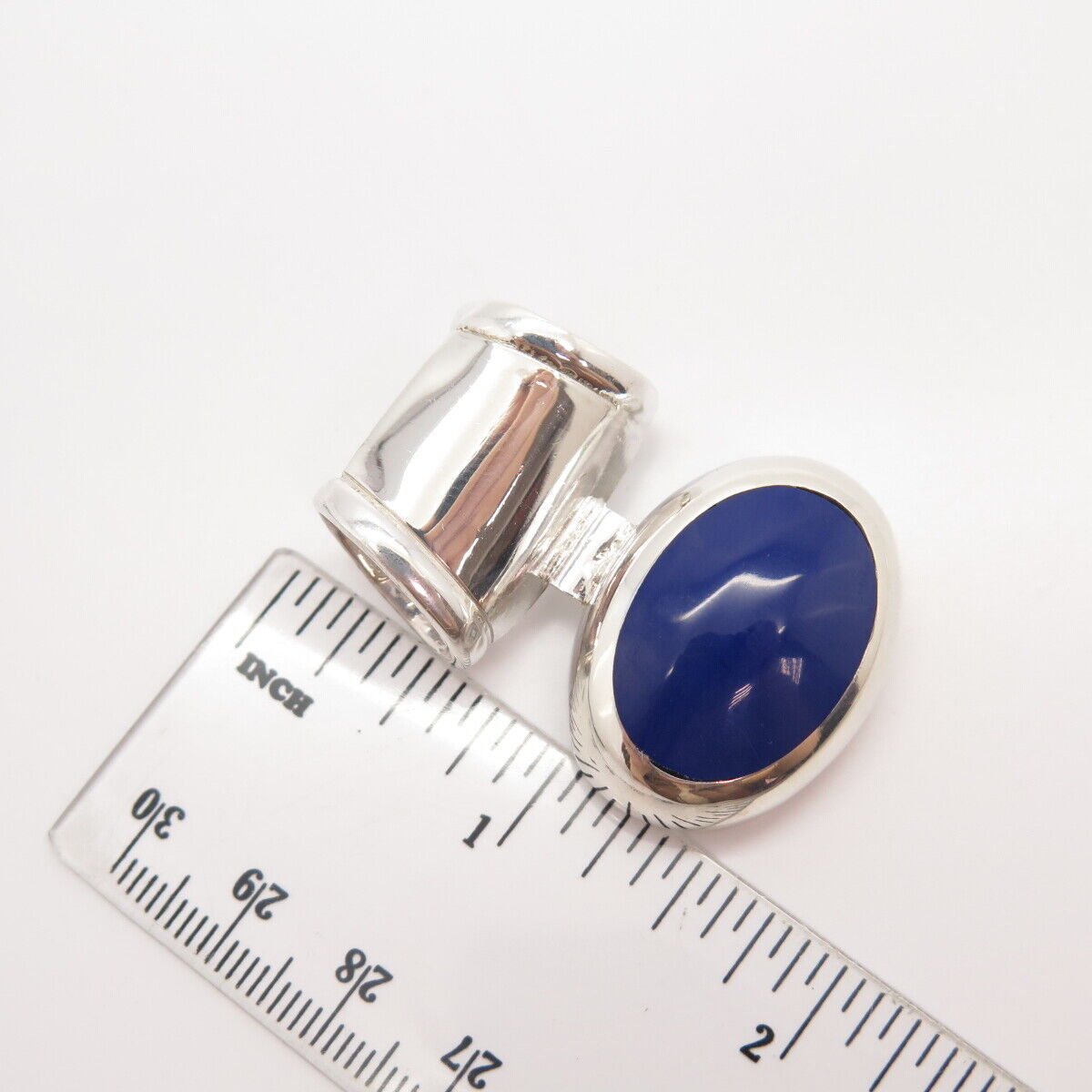 925 Sterling Silver Vintage Mexico Real Lapis Lazuli Gemstone Slide Pendant