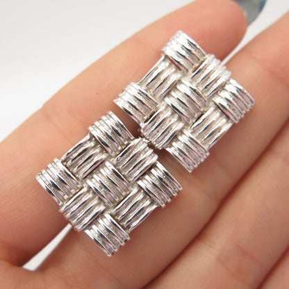 925 Sterling Silver Vintage Wicker Square Cufflinks