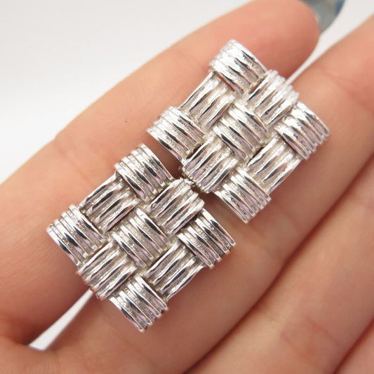 925 Sterling Silver Vintage Wicker Square Cufflinks