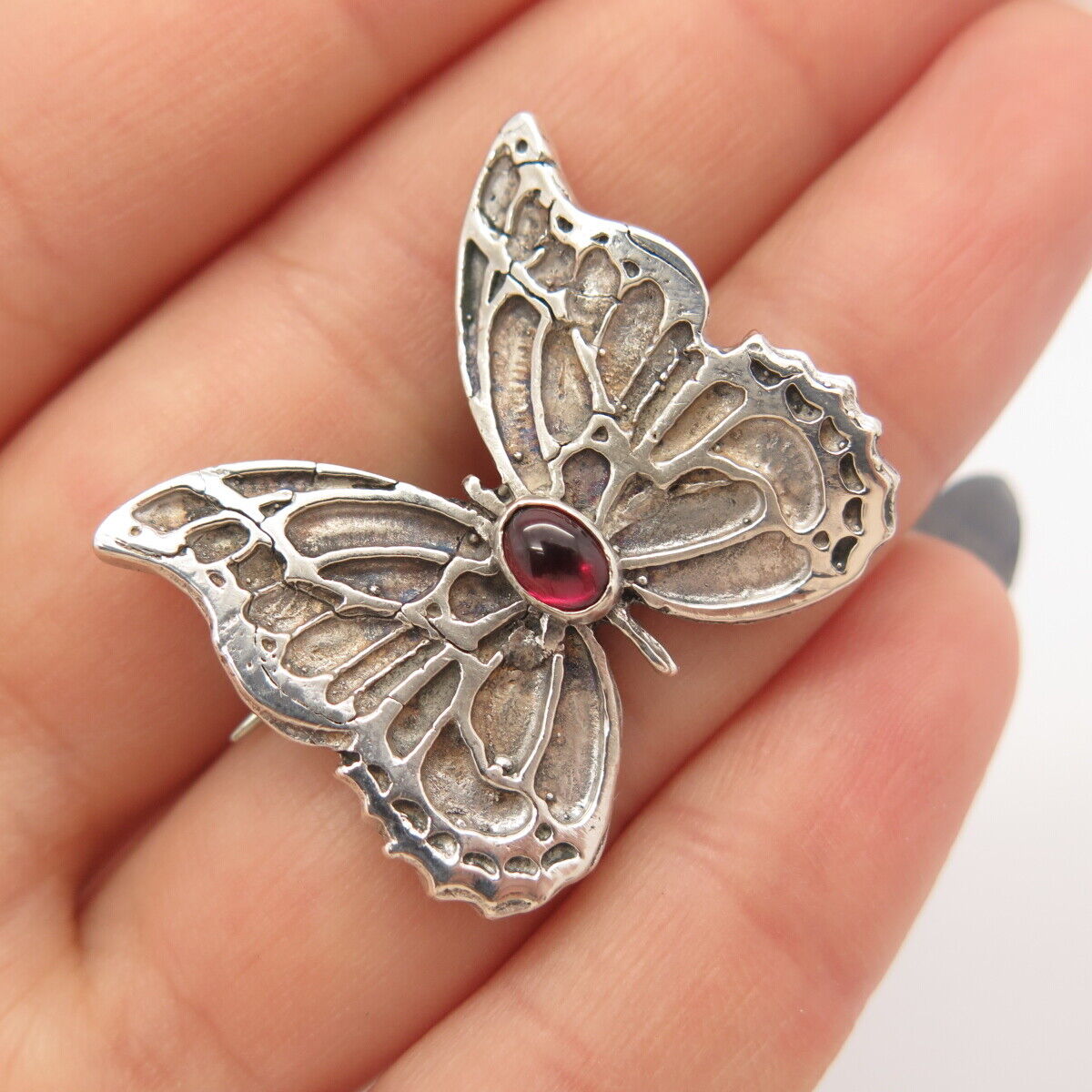 925 Sterling Silver Vintage Real Pink Amethyst Gemstone Butterfly Pin Brooch