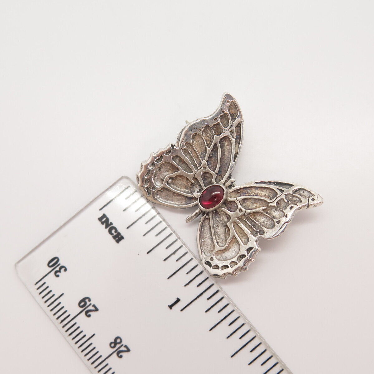 925 Sterling Silver Vintage Real Pink Amethyst Gemstone Butterfly Pin Brooch