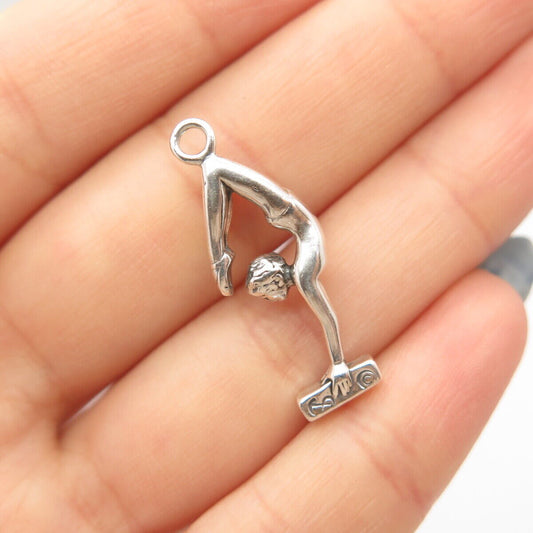 925 Sterling Silver Vintage Shube Gymnast / Athlete Girl Charm Pendant