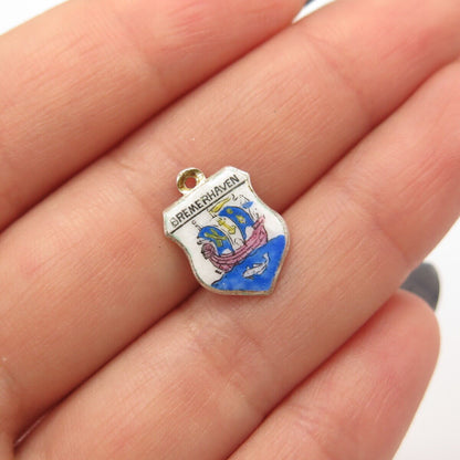 800 Silver Antique Enamel "Bremerhaven" Coat of Arms Charm Pendant