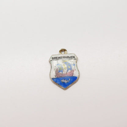 800 Silver Antique Enamel "Bremerhaven" Coat of Arms Charm Pendant