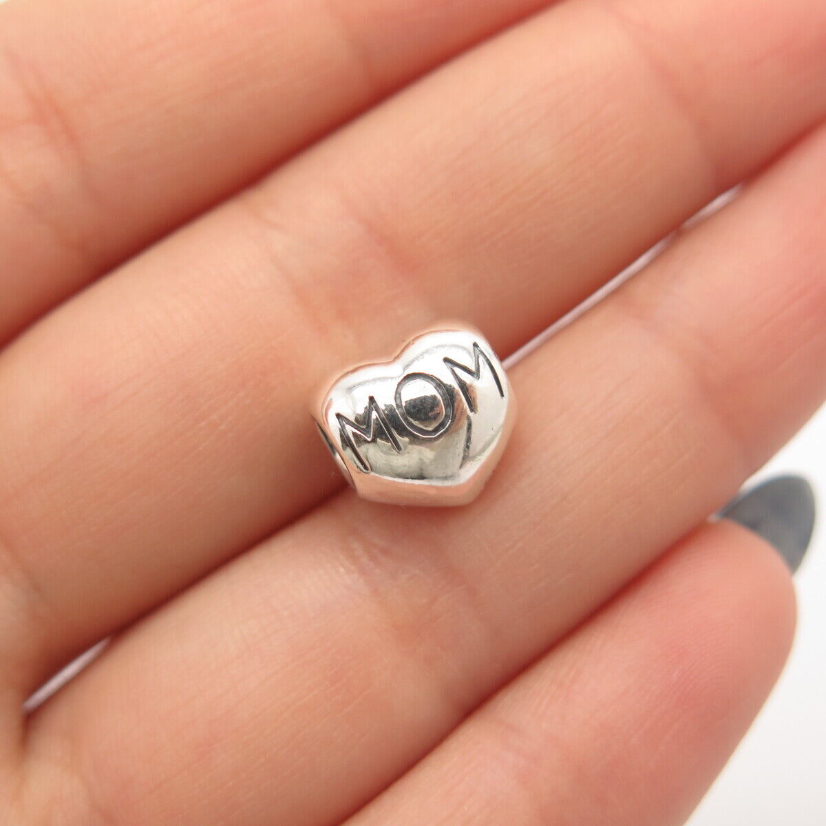 925 Sterling Silver Chamilia "Mom" Heart Bead Charm