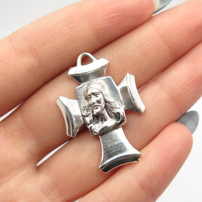 925 Sterling Silver Antique Creed Jesus Cross Religious Pendant