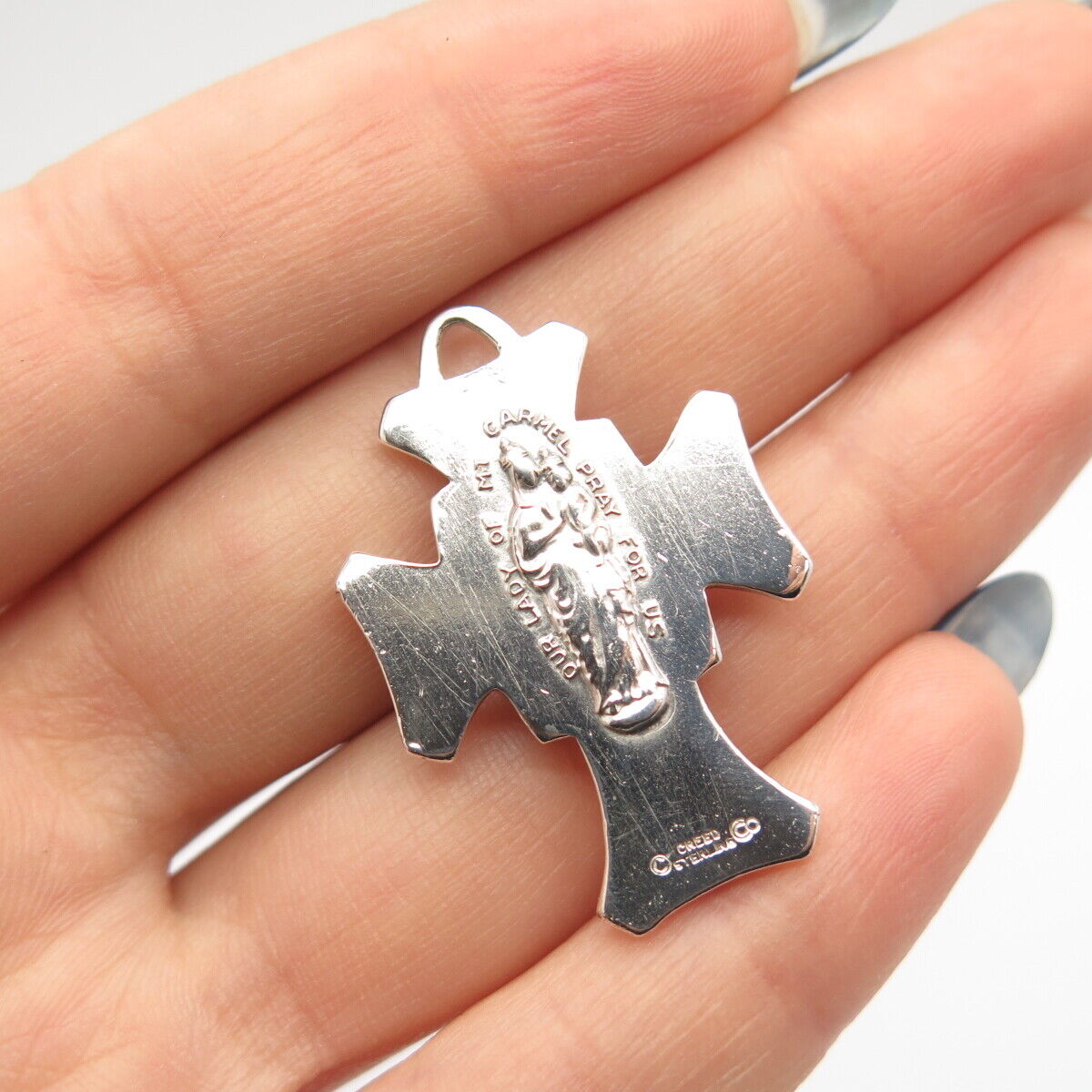 925 Sterling Silver Antique Creed Jesus Cross Religious Pendant