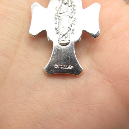 925 Sterling Silver Antique Creed Jesus Cross Religious Pendant