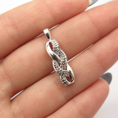 925 Sterling Silver Vintage C Z Weaving Braid Pendant