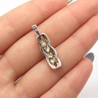 925 Sterling Silver Vintage C Z Weaving Braid Pendant